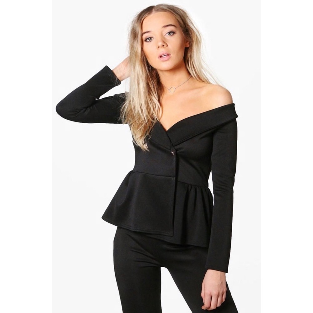 🖤 Black Off-Shoulder Eloise Peplum Blazer Jacket